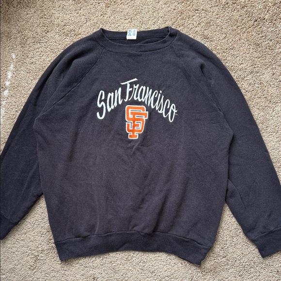 Vintage Champion San Francisco Giants MLB Faded Black Orange Crewneck Sweatshirt - Picture 1 of 7